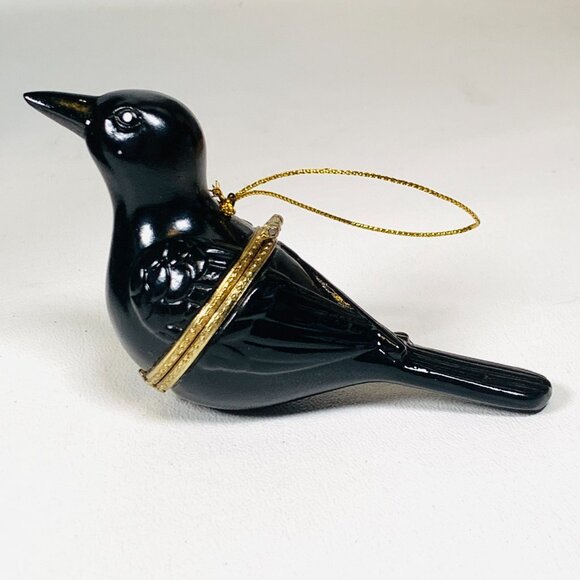 Black Crow Raven Porcelain Hinged Surprise Gift Trinket Box Christmas Ornament - Picture 7 of 9